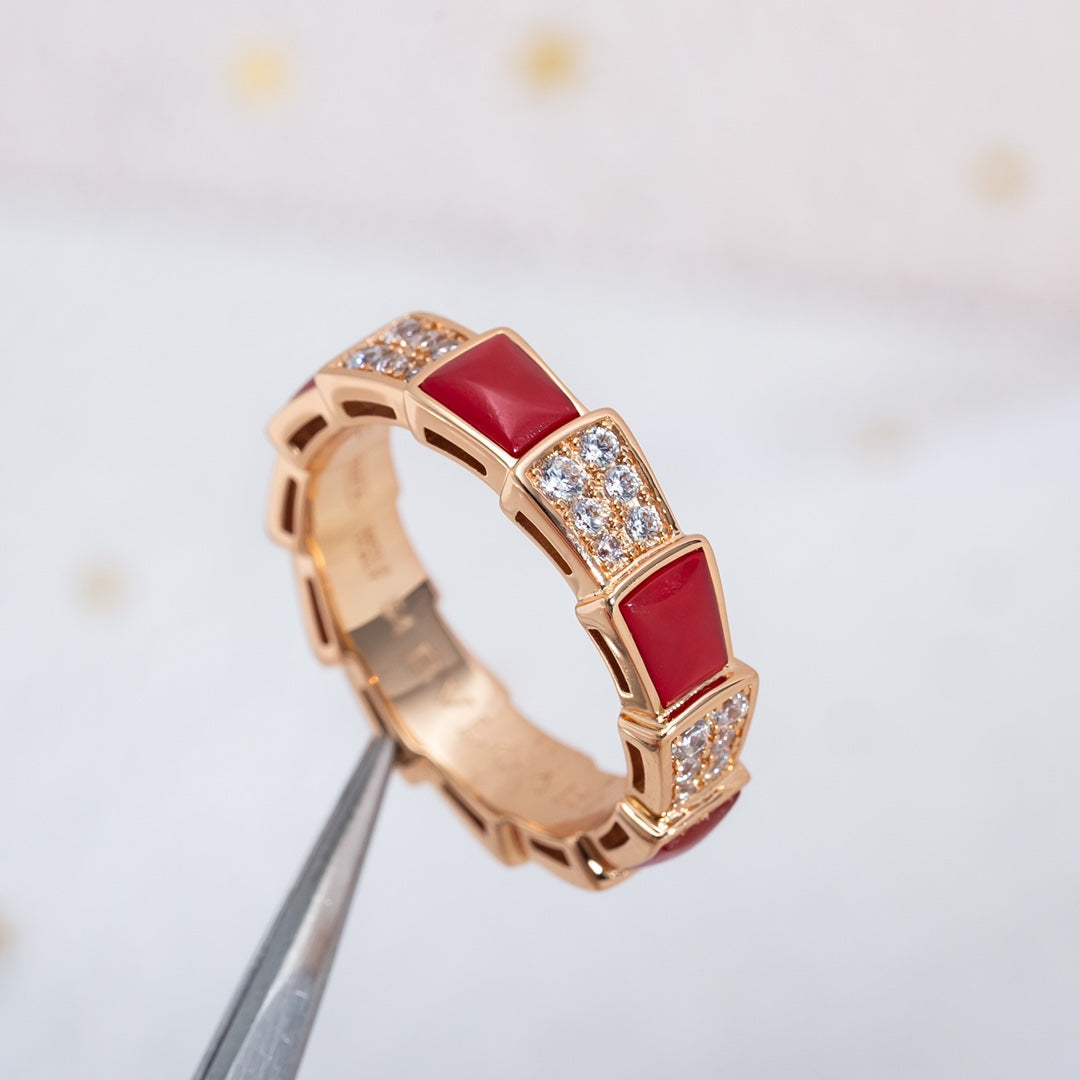 [Glitter Jewelry]SERPENTI RING PINK GOLD CARNELIAN DIAMOND PAVED 4MM