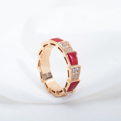 [Glitter Jewelry]SERPENTI RING PINK GOLD CARNELIAN DIAMOND PAVED 4MM