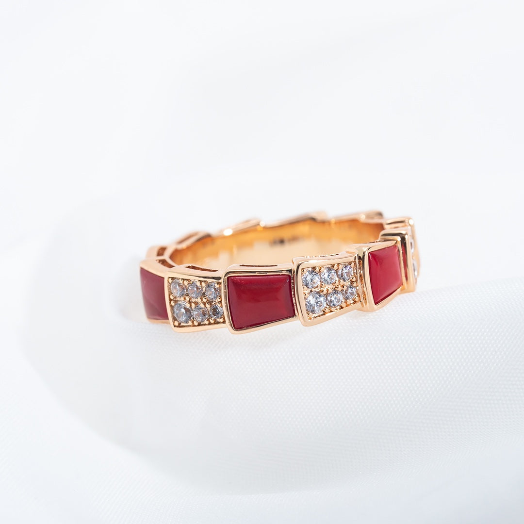 [Glitter Jewelry]SERPENTI RING PINK GOLD CARNELIAN DIAMOND PAVED 4MM