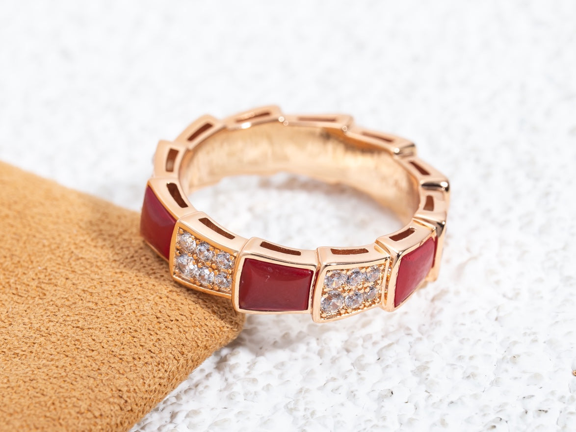 [Glitter Jewelry]SERPENTI RING PINK GOLD CARNELIAN DIAMOND PAVED 4MM