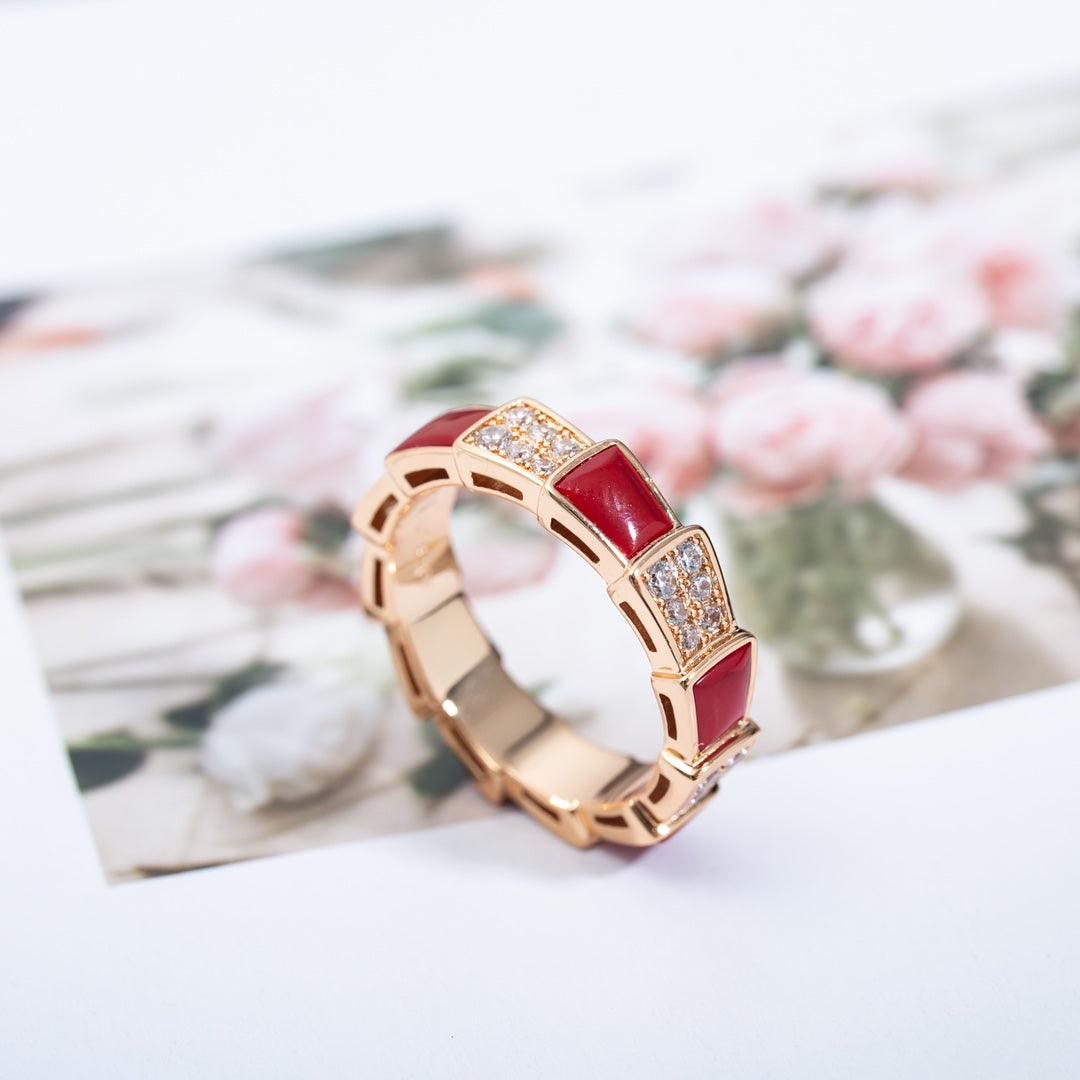 [Glitter Jewelry]SERPENTI RING PINK GOLD CARNELIAN DIAMOND PAVED 4MM