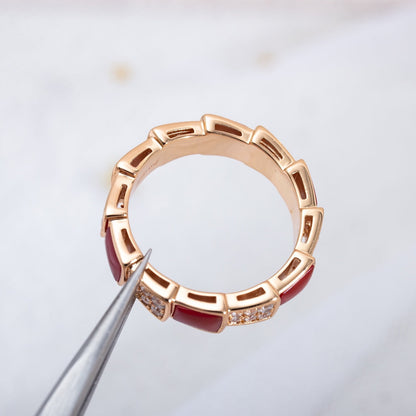 [Glitter Jewelry]SERPENTI RING PINK GOLD CARNELIAN DIAMOND PAVED 4MM