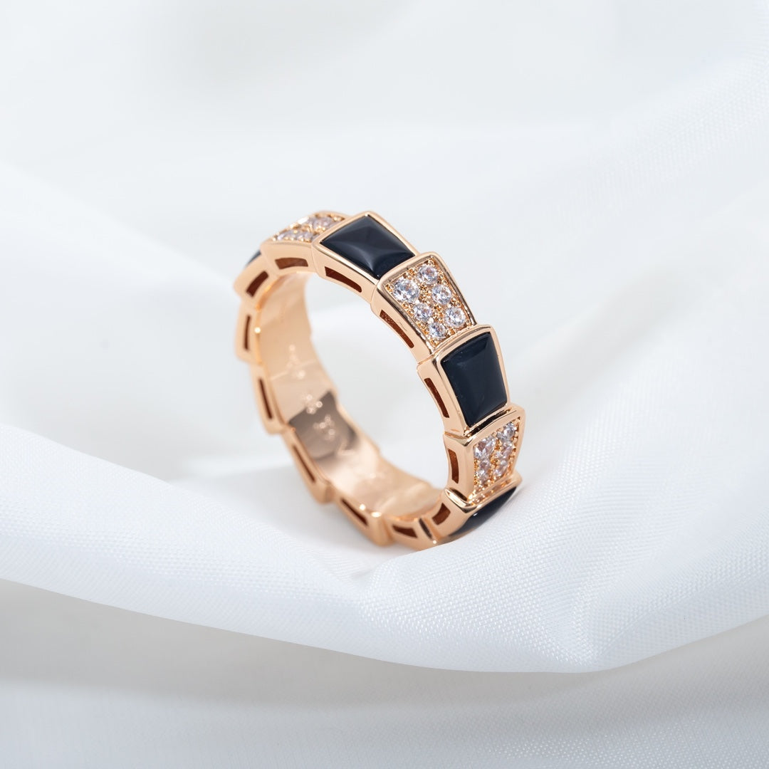 [Glitter Jewelry]SERPENTI RING PINK GOLD BLACK MOP DIAMOND PAVED 4MM