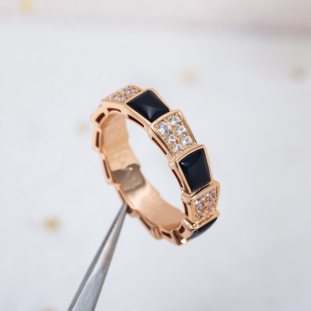 [Glitter Jewelry]SERPENTI RING PINK GOLD BLACK MOP DIAMOND PAVED 4MM