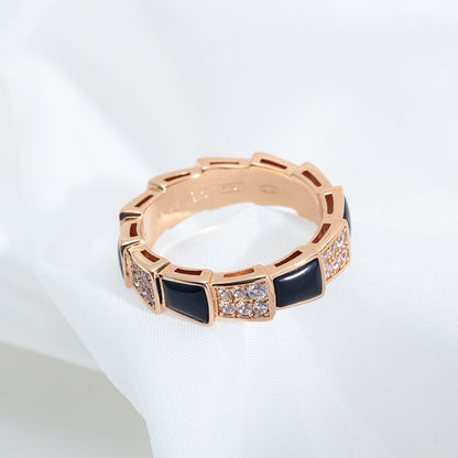 [Glitter Jewelry]SERPENTI RING PINK GOLD BLACK MOP DIAMOND PAVED 4MM