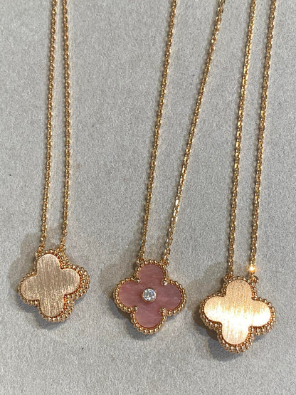 [Glitter Jewelry]CLOVER 15MM DIAMOND RHODONITE NECKLACE