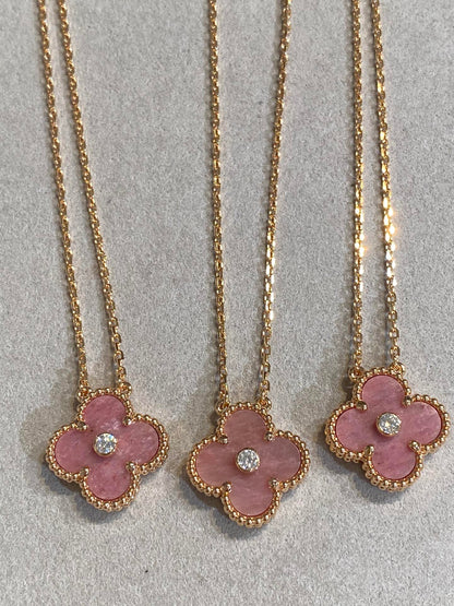 [Glitter Jewelry]CLOVER 15MM DIAMOND RHODONITE NECKLACE