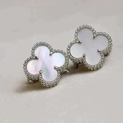 [Glitter Jewelry]CLOVER MEDIUM 1 MOTIFS  WHITE MOP EARRINGS SILVER