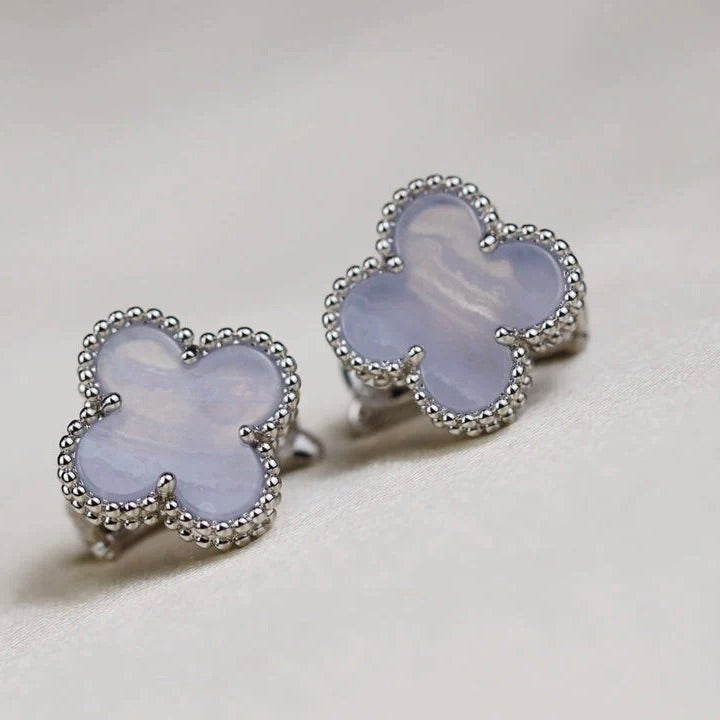 [Glitter Jewelry]CLOVER MEDIUM 1 MOTIFS  WHITE MOP EARRINGS SILVER