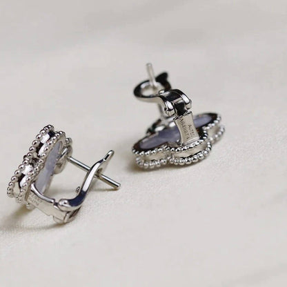 [Glitter Jewelry]CLOVER MEDIUM 1 MOTIFS  WHITE MOP EARRINGS SILVER