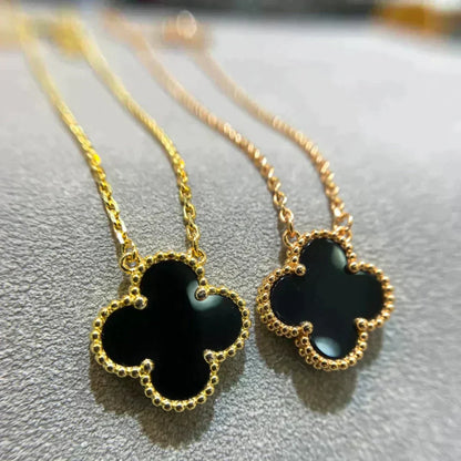 [Glitter Jewelry]CLOVER 15MM BLACK ONYX SINGLE FLOWER NECKLACE
