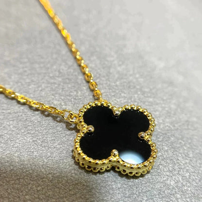 [Glitter Jewelry]CLOVER 15MM BLACK ONYX SINGLE FLOWER NECKLACE