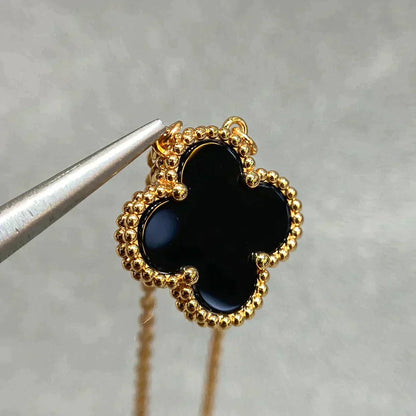 [Glitter Jewelry]CLOVER 15MM BLACK ONYX SINGLE FLOWER NECKLACE