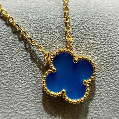 [Glitter Jewelry]CLOVER 15MM BLUE AGATE NECKLACE