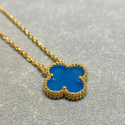 [Glitter Jewelry]CLOVER 15MM BLUE AGATE NECKLACE