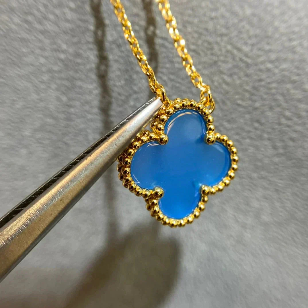 [Glitter Jewelry]CLOVER 15MM BLUE AGATE NECKLACE