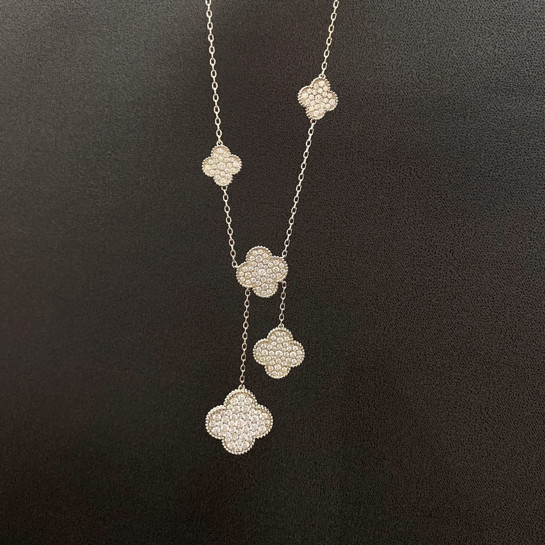 [Glitter Jewelry]CLOVER 5 MOTIFS SILVER DIAMONDS NECKLACE