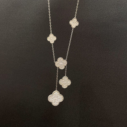 [Glitter Jewelry]CLOVER 5 MOTIFS SILVER DIAMONDS NECKLACE