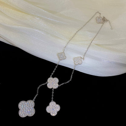 [Glitter Jewelry]CLOVER 5 MOTIFS SILVER DIAMONDS NECKLACE
