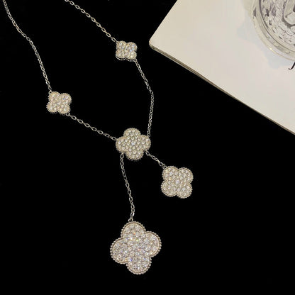 [Glitter Jewelry]CLOVER 5 MOTIFS SILVER DIAMONDS NECKLACE