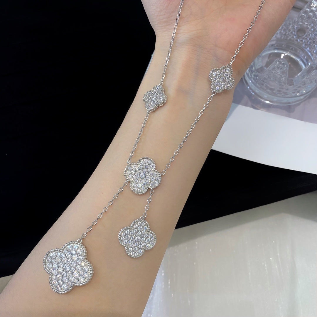 [Glitter Jewelry]CLOVER 5 MOTIFS SILVER DIAMONDS NECKLACE