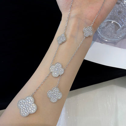 [Glitter Jewelry]CLOVER 5 MOTIFS SILVER DIAMONDS NECKLACE