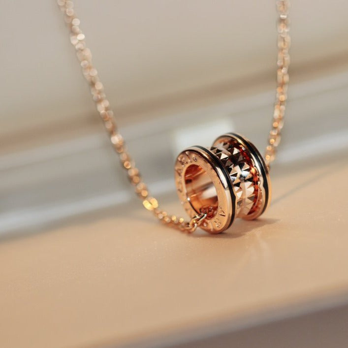 [Glitter Jewelry]ZERO 1 ROCK PEDANT PINK GOLD BLACK NECKLACE
