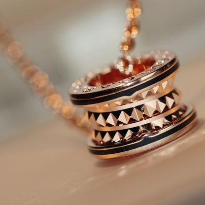 [Glitter Jewelry]ZERO 1 ROCK PEDANT PINK GOLD BLACK NECKLACE