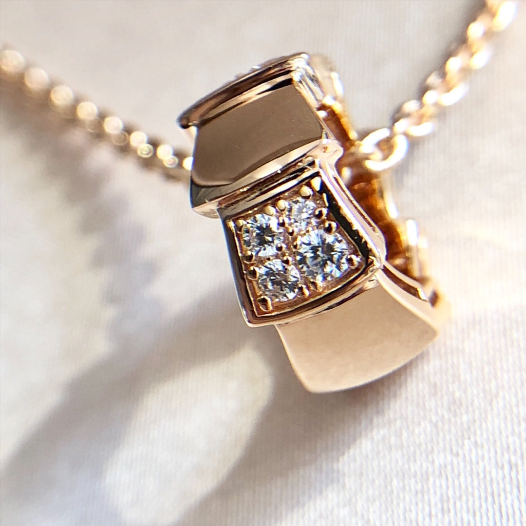 [Glitter Jewelry]SERPENTI PEDANT DIAMOND PINK GOLD NECKLACE