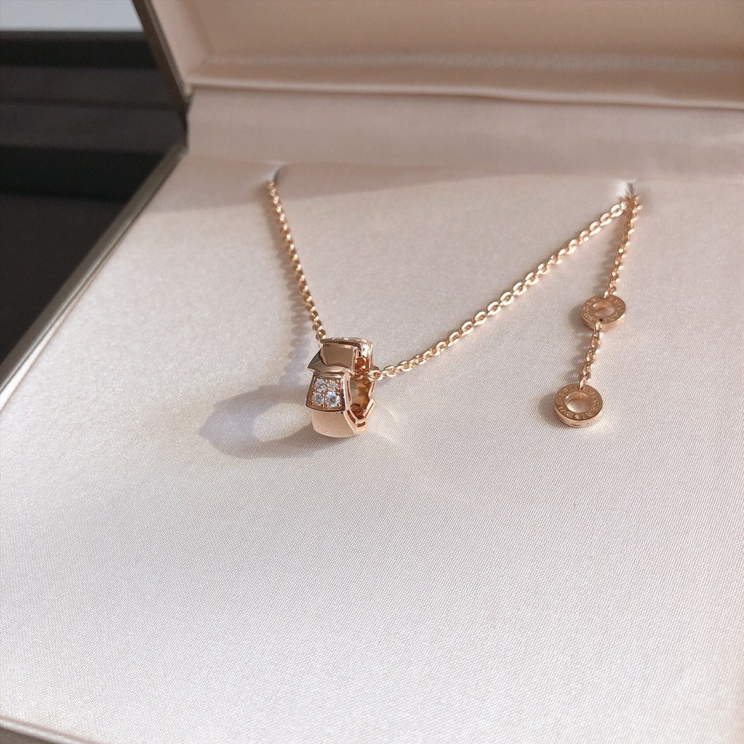[Glitter Jewelry]SERPENTI PEDANT DIAMOND PINK GOLD NECKLACE