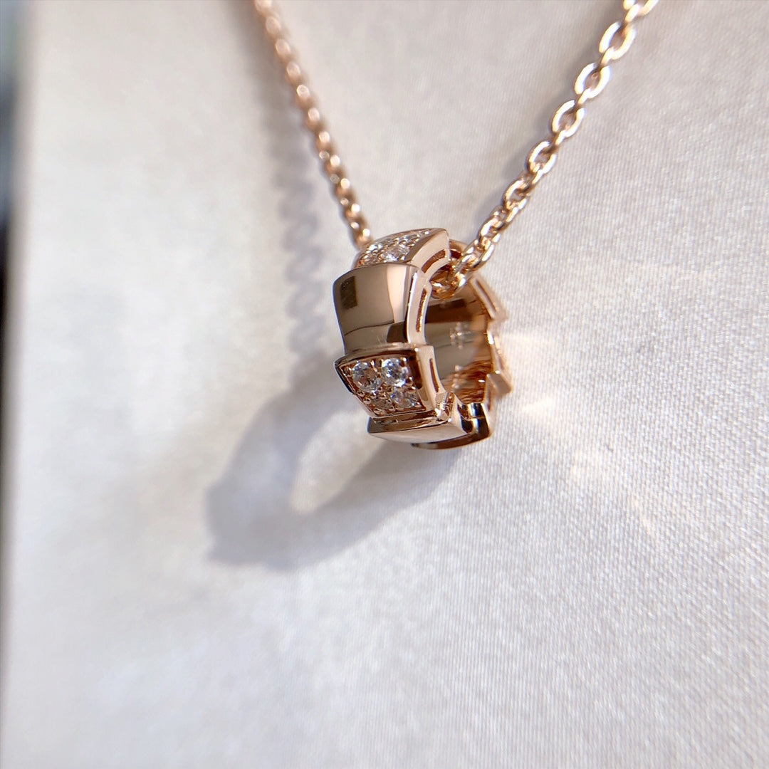 [Glitter Jewelry]SERPENTI PEDANT DIAMOND PINK GOLD NECKLACE