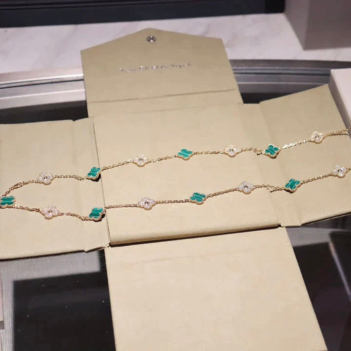 [Glitter Jewelry]CLOVER 20 MOTIFS MALACHITE DIAMOND NECKLACE