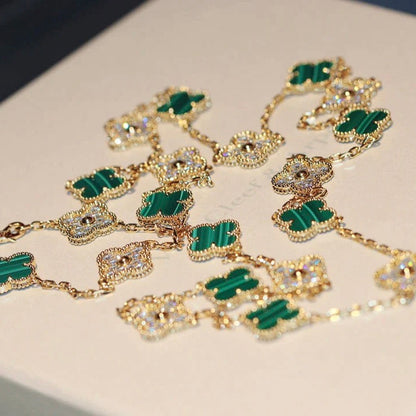 [Glitter Jewelry]CLOVER 20 MOTIFS MALACHITE DIAMOND NECKLACE