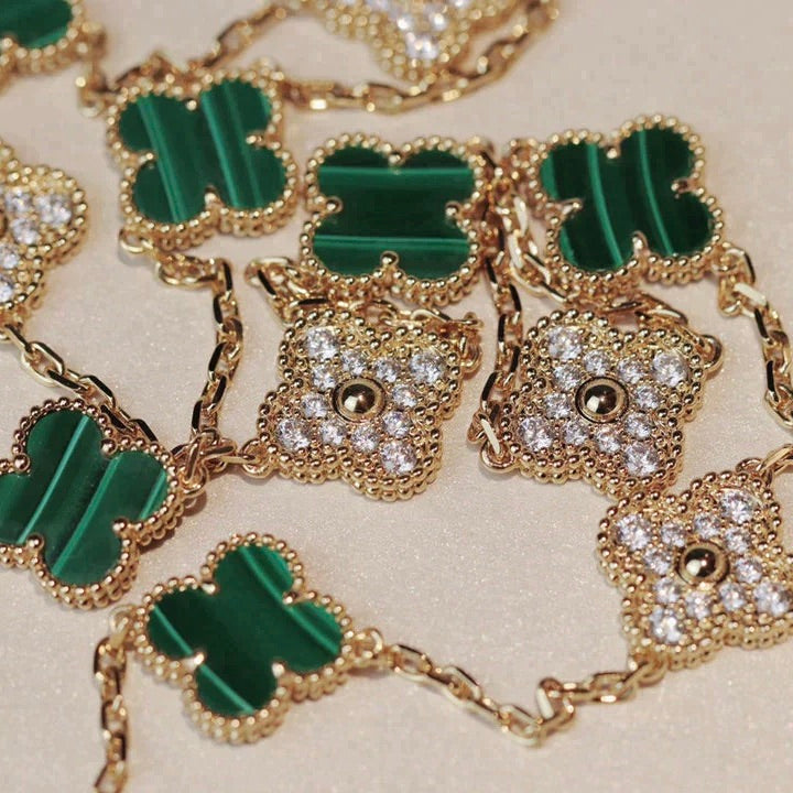 [Glitter Jewelry]CLOVER 20 MOTIFS MALACHITE DIAMOND NECKLACE