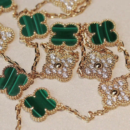 [Glitter Jewelry]CLOVER 20 MOTIFS MALACHITE DIAMOND NECKLACE
