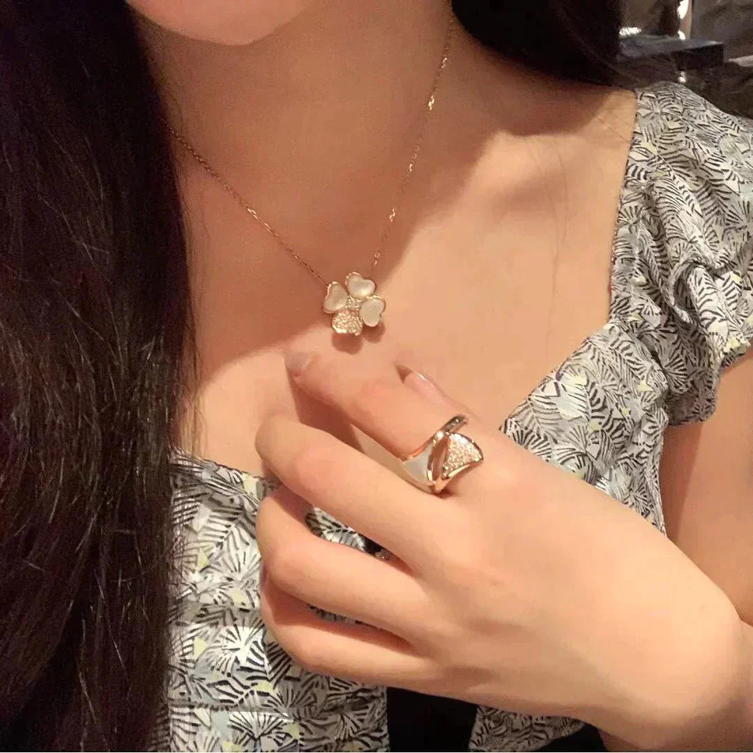 [Glitter Jewelry]CLOVER MOP DIAMOND ROSE GOLD NECKLACE