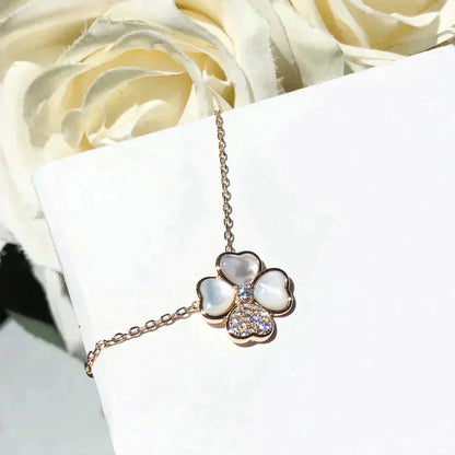 [Glitter Jewelry]CLOVER MOP DIAMOND ROSE GOLD NECKLACE