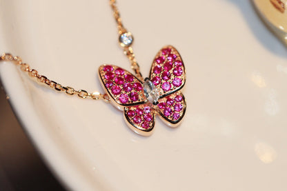 [Glitter Jewelry]BUTTERFLY RED DIAMOND ROSE GOLD NECKLACE