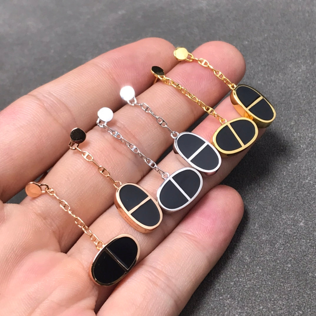 [Glitter Jewelry]CHAINE VERSO BLACK CERAMIC SILVER EARRINGS