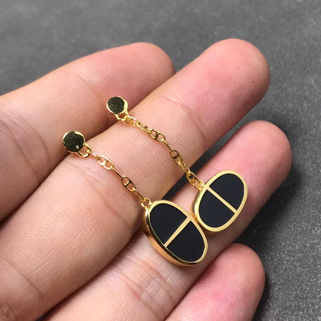 [Glitter Jewelry]CHAINE VERSO BLACK CERAMIC SILVER EARRINGS