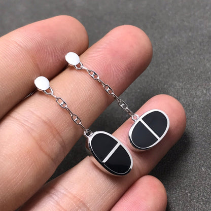 [Glitter Jewelry]CHAINE VERSO BLACK CERAMIC SILVER EARRINGS