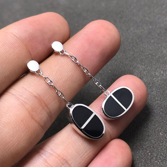 [Glitter Jewelry]CHAINE VERSO BLACK CERAMIC SILVER EARRINGS