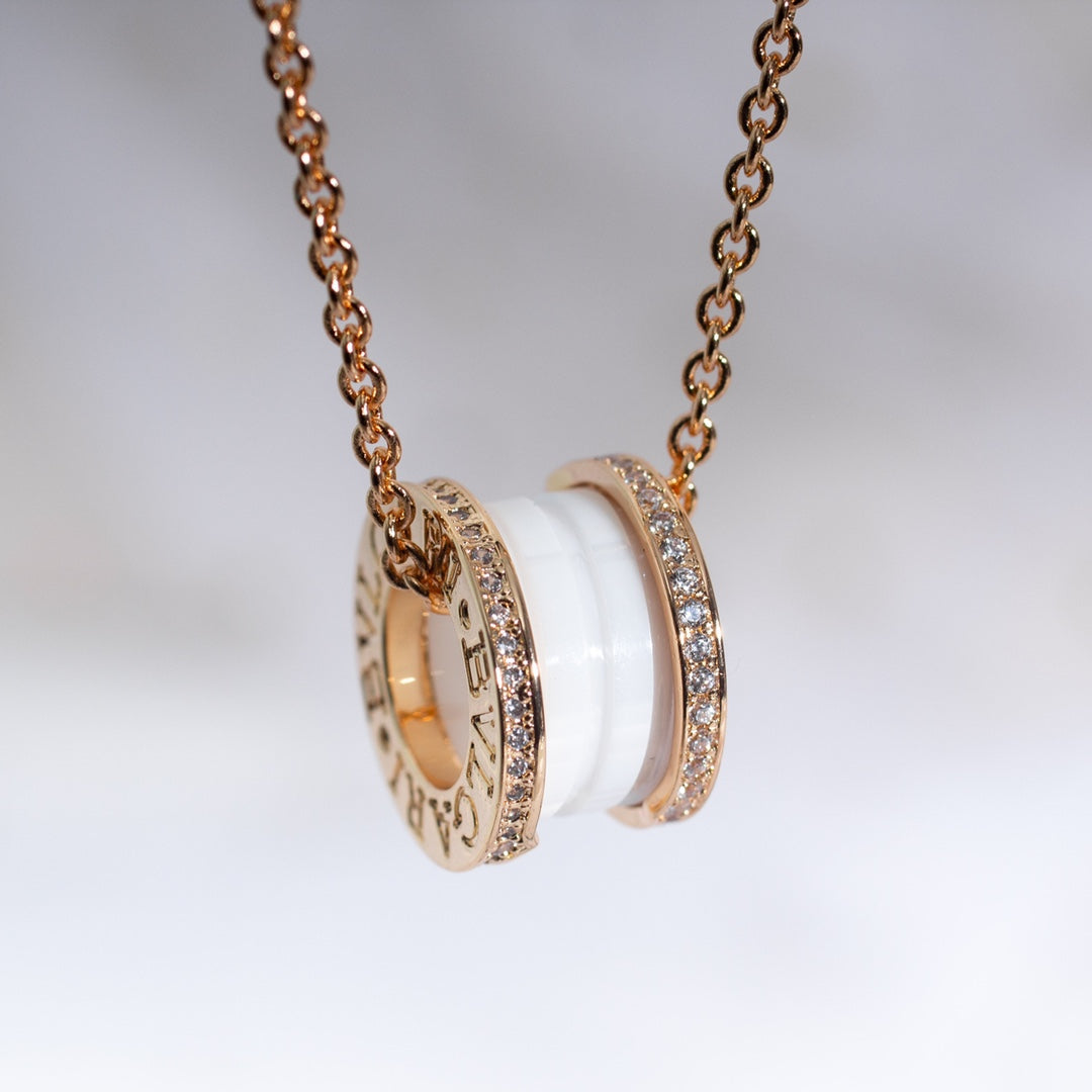 [Glitter Jewelry]ZERO 1 WHITE CERAMIC PINK GOLD DIAMOND NECKLACE