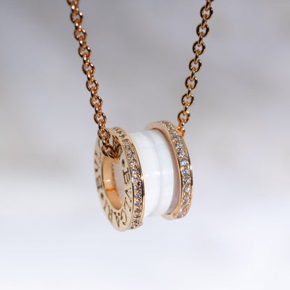 [Glitter Jewelry]ZERO 1 WHITE CERAMIC PINK GOLD DIAMOND NECKLACE