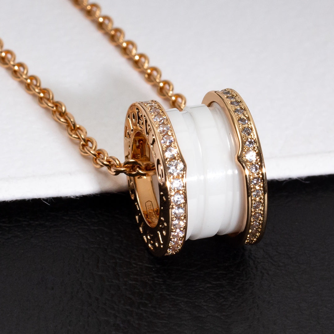 [Glitter Jewelry]ZERO 1 WHITE CERAMIC PINK GOLD DIAMOND NECKLACE
