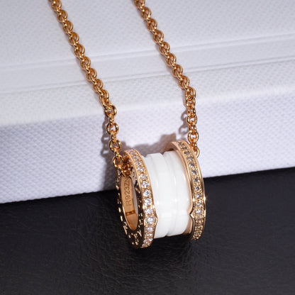 [Glitter Jewelry]ZERO 1 WHITE CERAMIC PINK GOLD DIAMOND NECKLACE