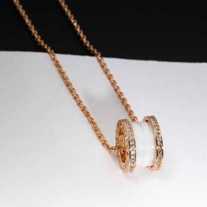 [Glitter Jewelry]ZERO 1 WHITE CERAMIC PINK GOLD DIAMOND NECKLACE