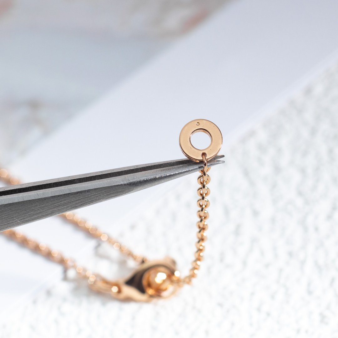 [Glitter Jewelry]ZERO 1 WHITE CERAMIC PINK GOLD DIAMOND NECKLACE