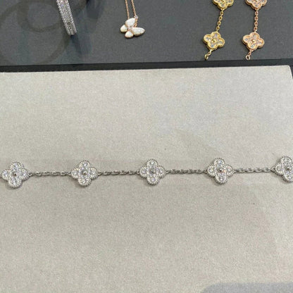 [Glitter Jewelry]CLOVER 5 MOTIFS  DIAMOND BRACELET SILVER