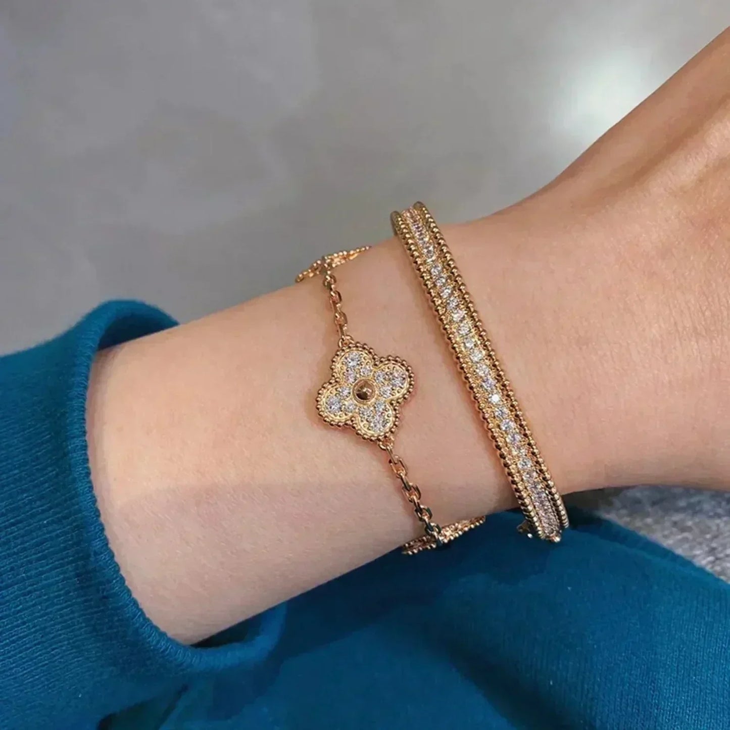[Glitter Jewelry]CLOVER 5 MOTIFS  FULL DIAMOND BRACELET